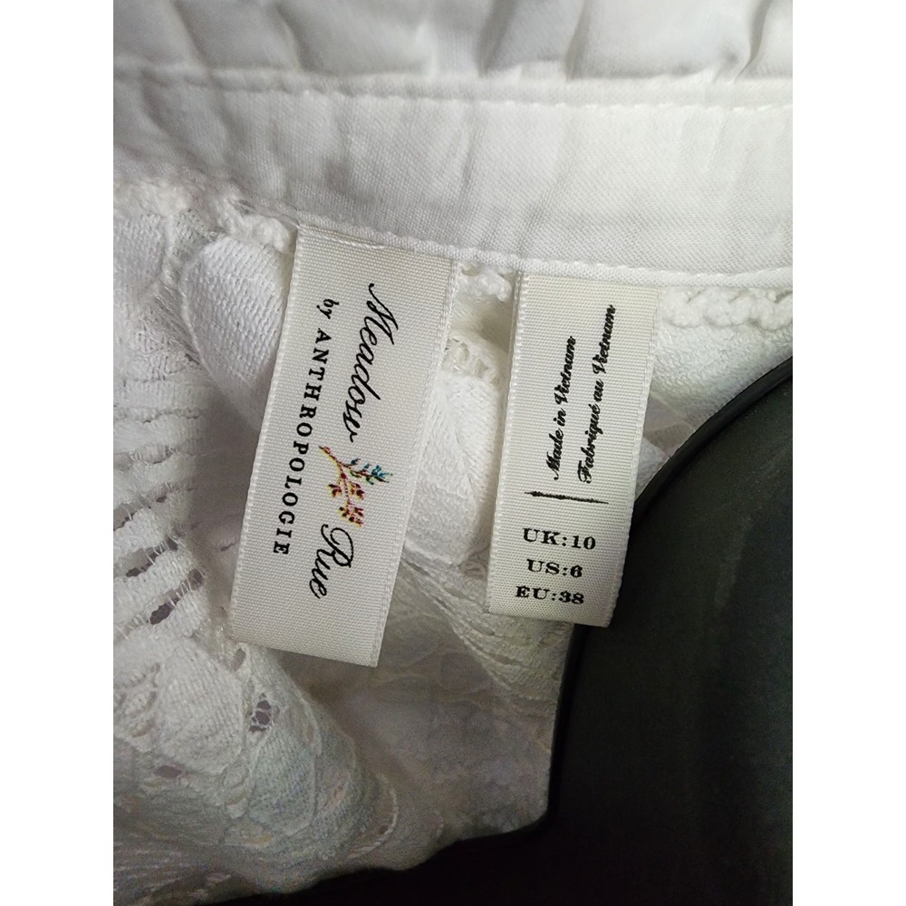 MEADOW RUE BY ANTHROPOLOGIE SIZE US6 WHITE LACE GEOMETRIC BUTTON BLOUSE - Picture 7 of 10